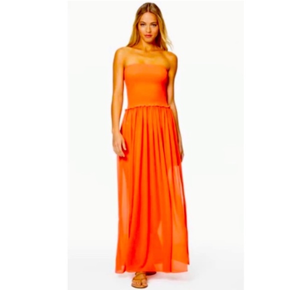 Ramy Brook Calista Strapless Maxi Dress in Orange. - Picture 1 of 9